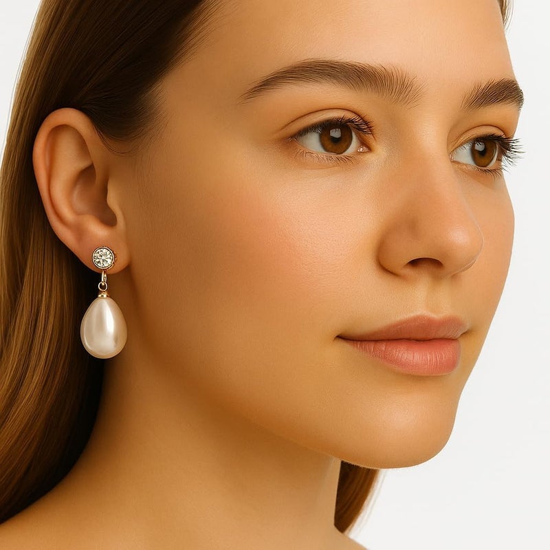 ZENCHEER Pearl Clip on Earrings for Women - 14K Gold Silver Plated Cubic Zirconia Non Pierced Ear Clips Jewelry Gifts for Wedding Bridal Party Gifts - Image 3